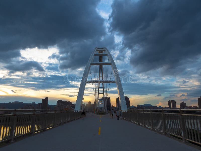 Crescent BridgeBanqiao At Sunset. A Tourism Attraction In New Taipei,Taiwan