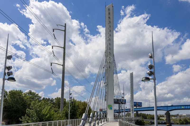 The Crescent Cable Stayed Bridge along the Schuylkill River in Philadelphia Pennsylvania stock photos