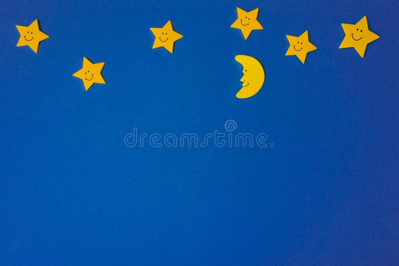 Crescent Mond Und Gelbe Sterne Gegen Den Blauen Nachthimmel Antragsformular Stockbild Bild Von Element Konzept 155956225