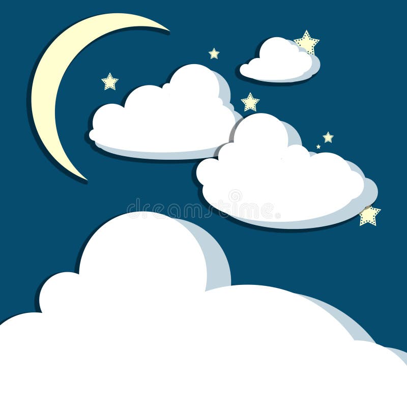 Crescent Moon Clouds Stars stock illustration. Illustration of partly ...
