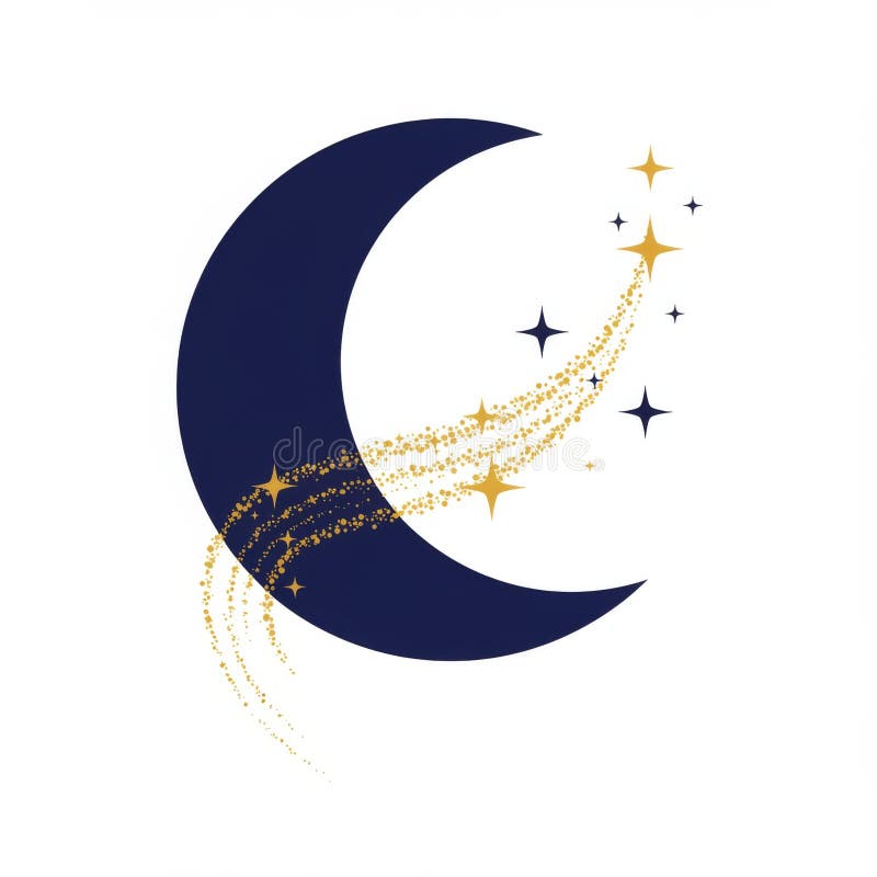 Crescent Moon with Golden Star Stream on a White Background Celestial Symbol vector illustration