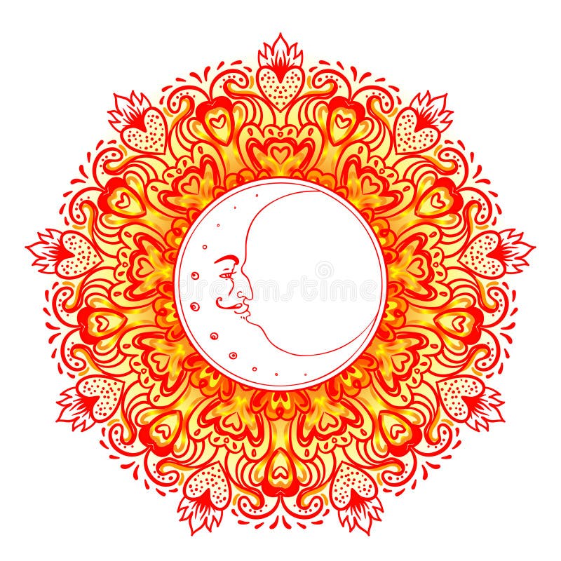 Download Crescent Moon Over Colorful Mandala. Vector Illustration ...