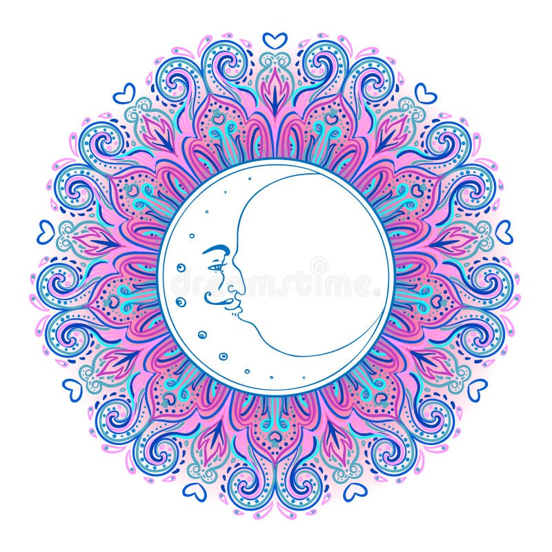 Download Crescent Moon Over Colorful Mandala. Vector Illustration ...