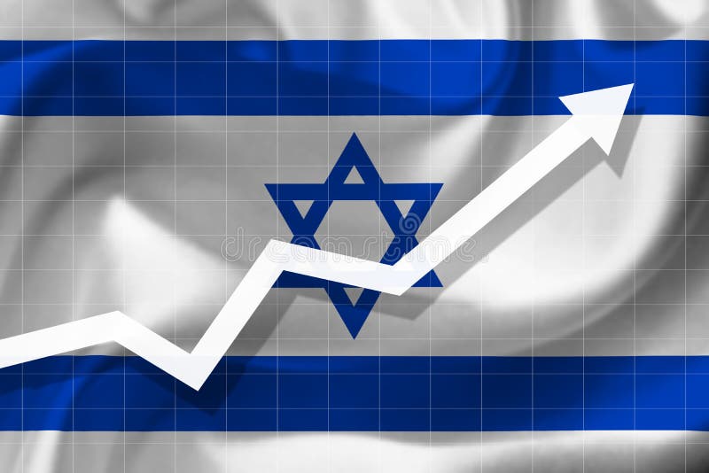 Crescimento da seta acima no fundo da bandeira do Israe imagens de stock Crescimento da seta acima no fundo da bandeira do Israe imagens de stock
