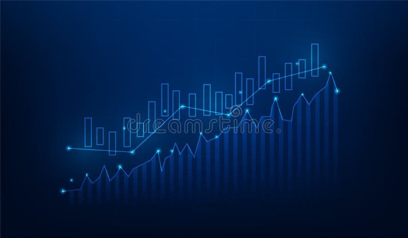 business candlestick graph investment growth up. trading market increase on blue dark background. finance economics chart statistics. vector illustration fantastic technology digital. business candlestick graph investment growth up. trading market increase on blue dark background. finance economics chart statistics. vector illustration fantastic technology digital