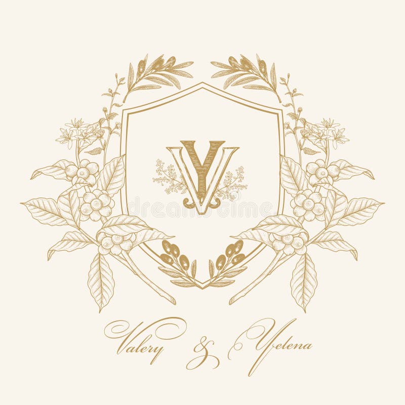 VY Initial Wedding Monogram Logo Crest vector illustration
