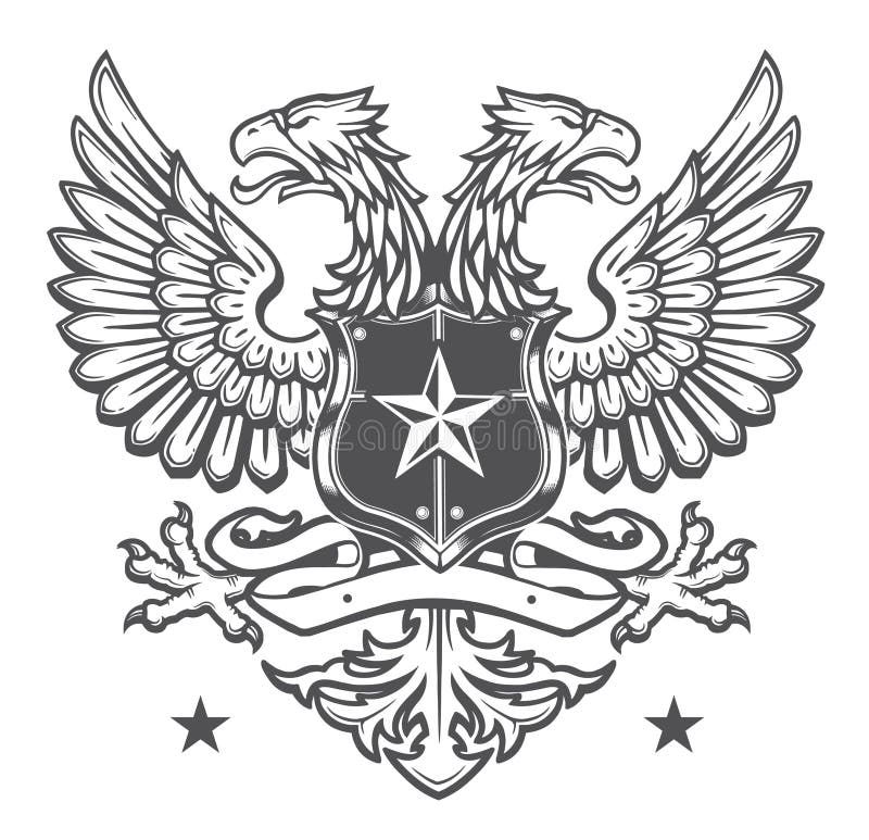 Il doppio ha diretto la cresta araldica di Eagle su bianco illustrazione vettoriale Il doppio ha diretto la cresta araldica di Eagle su bianco illustrazione vettoriale