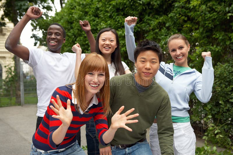 Five intercultural friends having fun. Five intercultural friends having fun