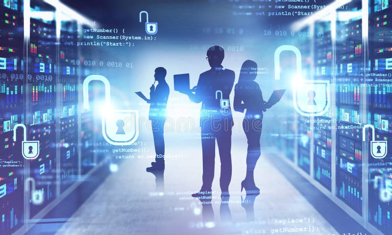 IT crew in data center, cyber security royalty free stock photos