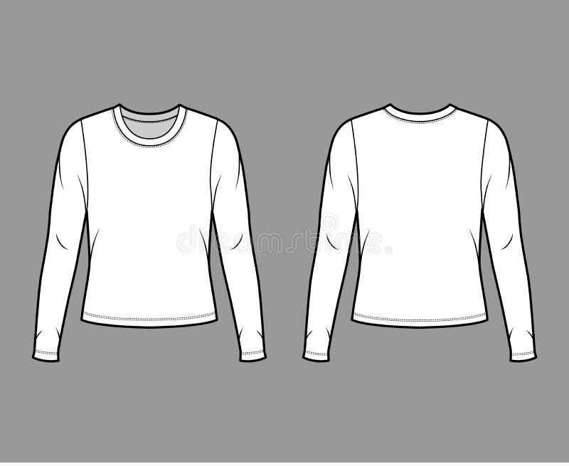 Crew Neck Jersey Sweater Technical Fashion Illustration with Long ...