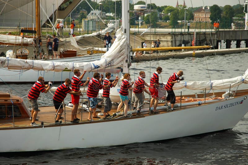 Crew of the ship during The Tall Ships Races stock photography