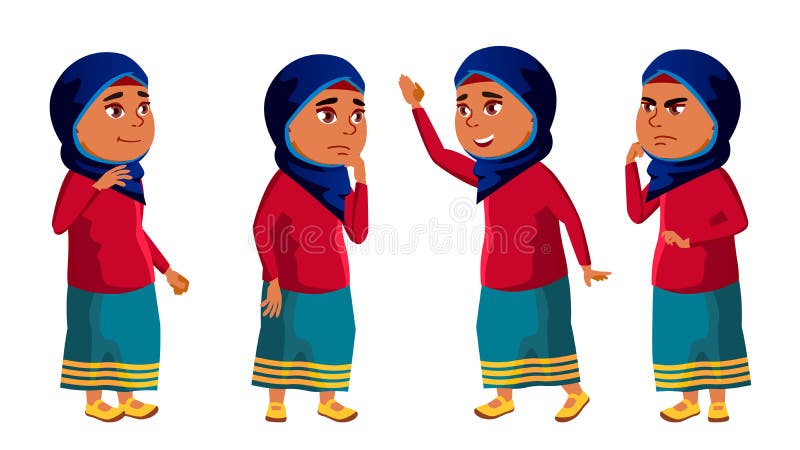 Vetor árabe, Muçulmano Da Criança Do Grupo Do Avatar Da Menina Kindergarten  Enfrente Emoções Desenhos Animados, Cômico, Lisos Pou Ilustração do Vetor -  Ilustração de povos, cômico: 141472779
