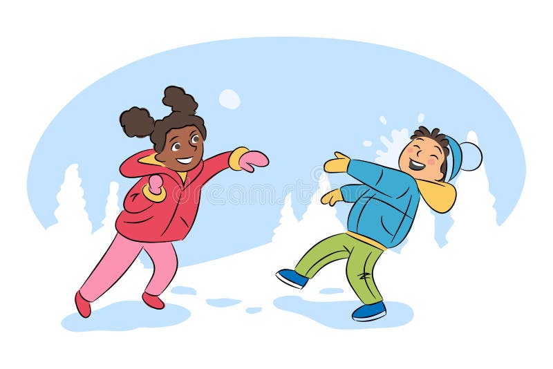 mulher e um homem jogam um jogo divertido de bolas de neve na ilustração  vetorial de paisagem de neve de inverno. personagens de amigos de desenho  animado brincando ao ar livre, aproveitando o clima frio. conceito de  atividade saudável de inverno