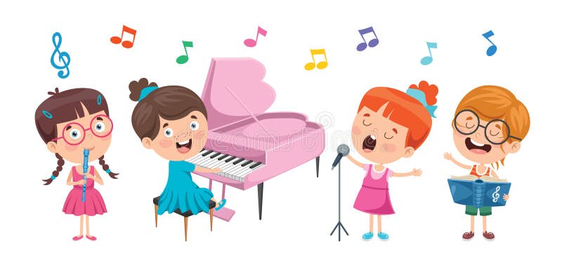 Teclado infantil rosa meninas dos desenhos animados sintetizador musical  ilustração vetorial