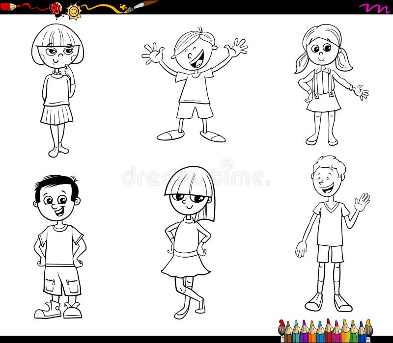 Jogo de diferenças com desenhos animados de crianças ou adolescentes para  colorir