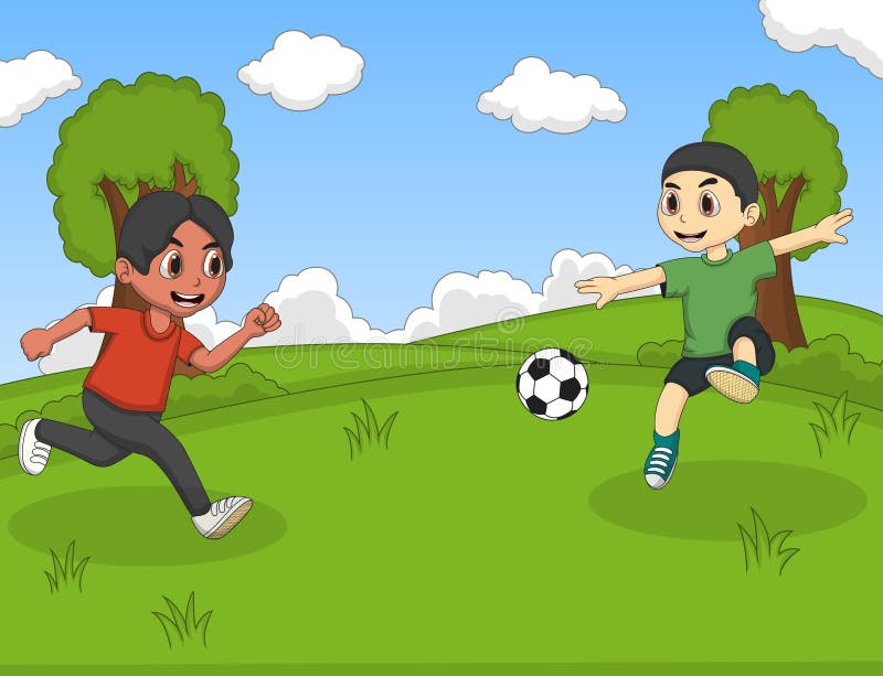 Ilustração em vetor de desenhos animados crianças jogando bola de