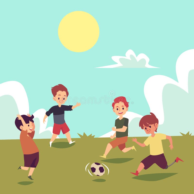 Caçoa O Jogo De Futebol Meninos Que Jogam O Futebol Do Futebol No Campo De  Esporte Da Escola Ilustração Do Vetor Dos Desenhos Ani Ilustração do Vetor  - Ilustração de infância, isolado