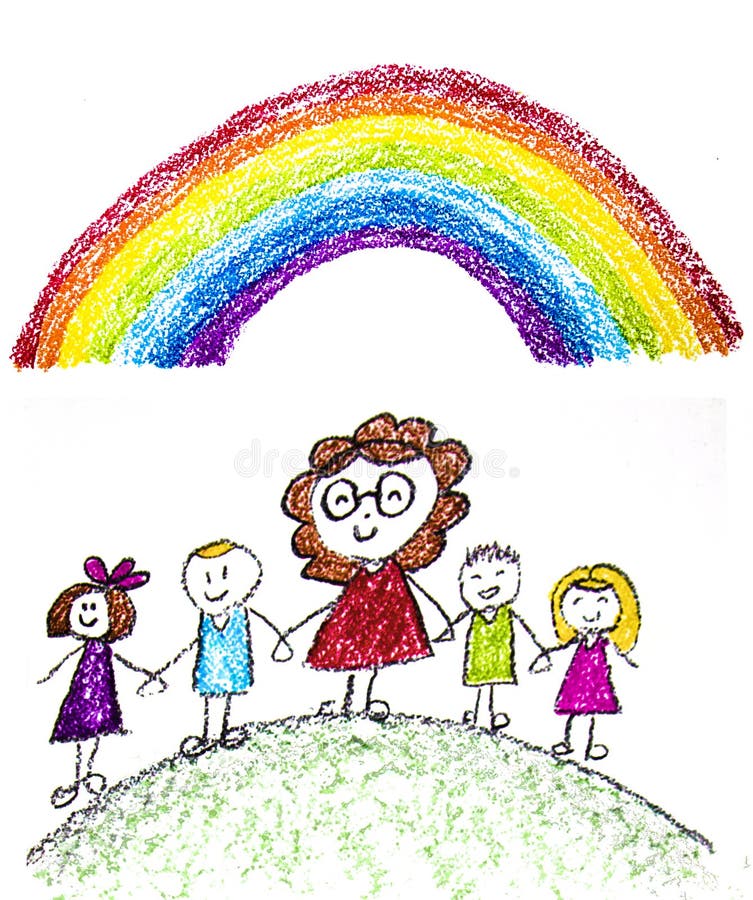 Desenhar Dos Miúdos Kindergarten Escola Crianças Felizes No Campo De Jogos  Ilustração Do Pastel Ilustração Stock - Ilustração de nuvem, flor: 124605992