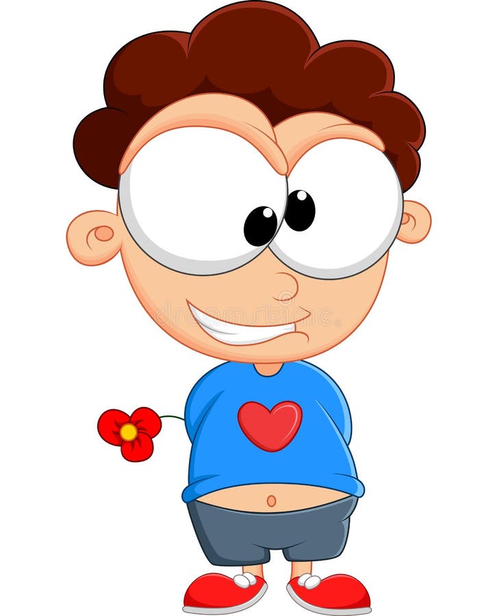 Criança dos desenhos animados que guarda a flor ilustração royalty free Criança dos desenhos animados que guarda a flor ilustração royalty free