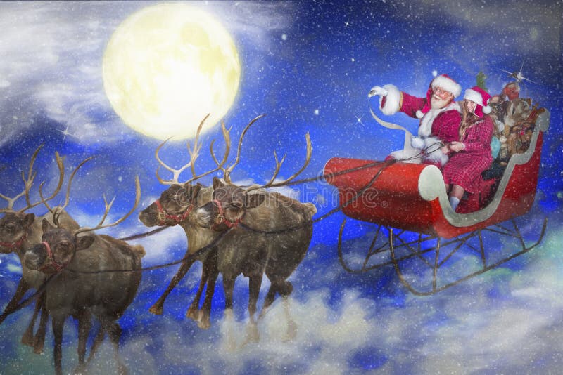 Criança e Santa Claus no trenó ilustração stock Criança e Santa Claus no trenó ilustração stock