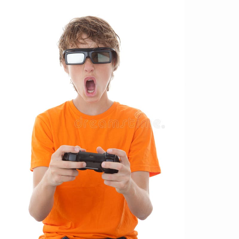 Criança que joga o jogo 3d video fotografia de stock Criança que joga o jogo 3d video fotografia de stock