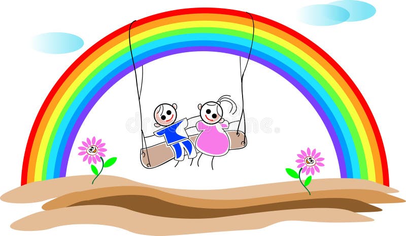 Crianças com arco-íris ilustração do vetor