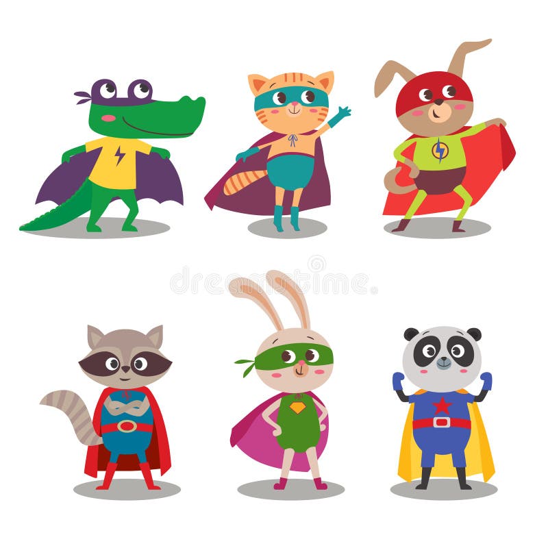 Crianças do animal do super-herói Ilustração do vetor dos desenhos animados ilustração stock Crianças do animal do super-herói Ilustração do vetor dos desenhos animados ilustração stock