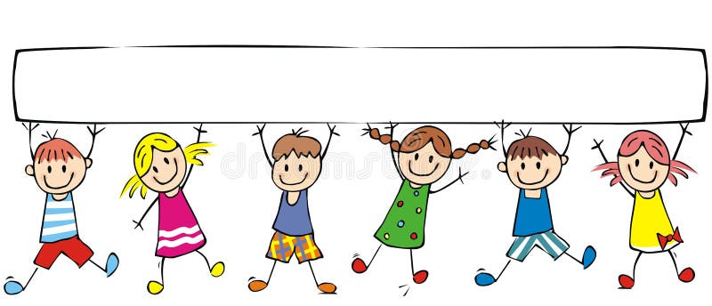 Crianças e bandeira felizes, grupo de crianças alegres