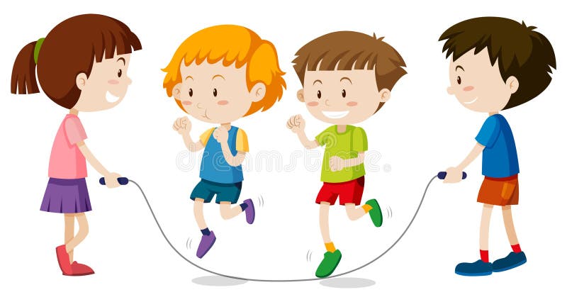 Crianças felizes que jogam o jumprope ilustração stock Crianças felizes que jogam o jumprope ilustração stock