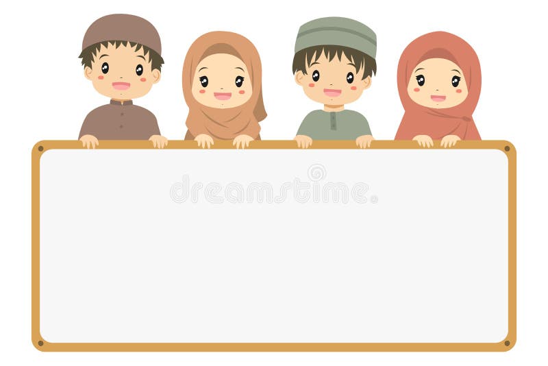 Crianças muçulmanas segurando um vetor de desenho animado de placa vazio