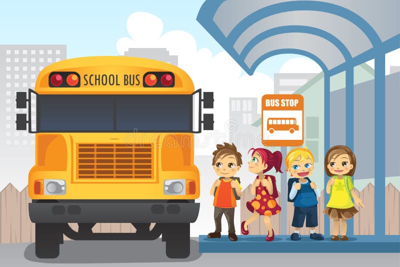 Crianças numa paragem de autocarro ilustração royalty free