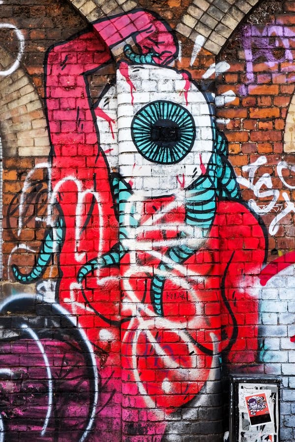 A criatura do monstro com olho grande, grafitti mura a arte, Londres Reino Unido ilustração do vetor A criatura do monstro com olho grande, grafitti mura a arte, Londres Reino Unido ilustração do vetor