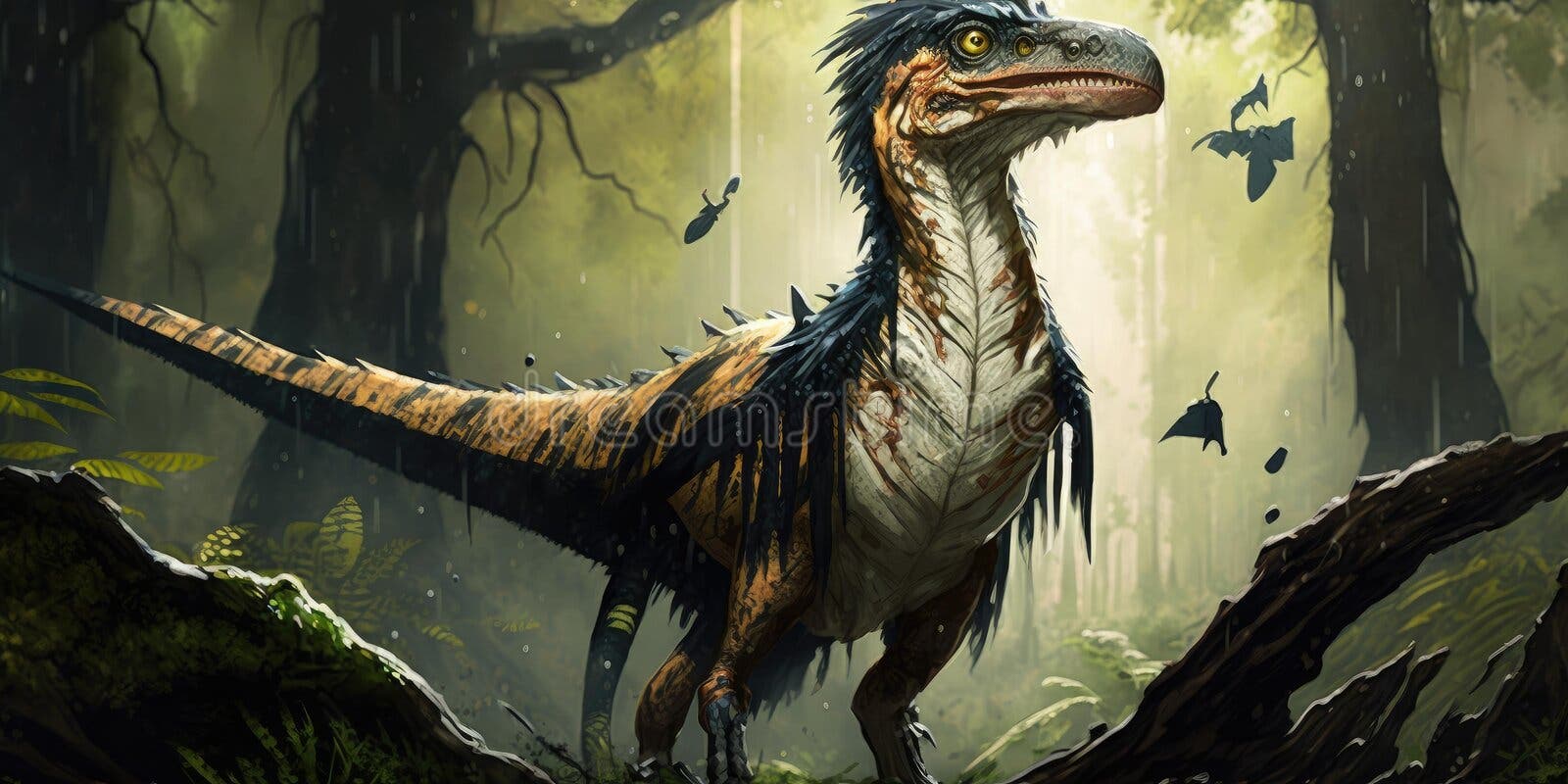 Criatura pré-histórica ou dinossauro na natureza selvagem desenho de estilo  realista