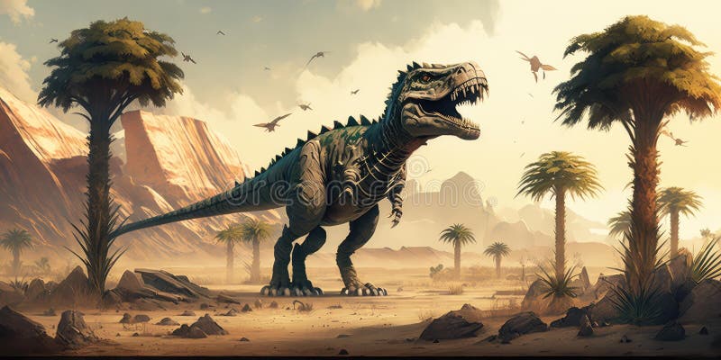 Criatura pré-histórica ou dinossauro na natureza selvagem desenho de estilo  realista