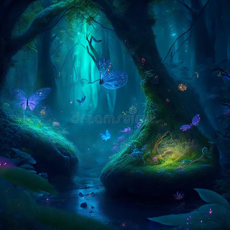 Enchanted Forest with Sparkles, Mythical Plants and Creatures, Magical ...