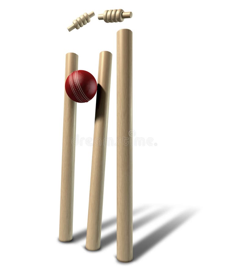 Cricket Ball Hitting Wickets Perspective Isolated