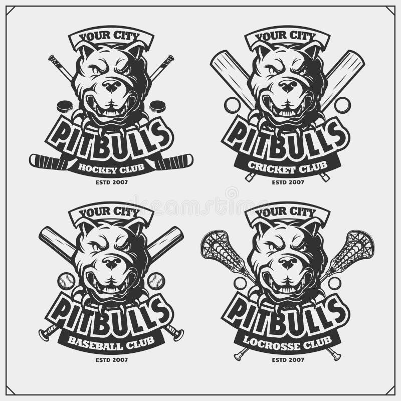 Cricket, Baseball, Lacrosse and Hockey Logos and Labels. Sport Club Emblems  with Pitbull Stock Vector - Illustration of bulldog, graphic: 119951492