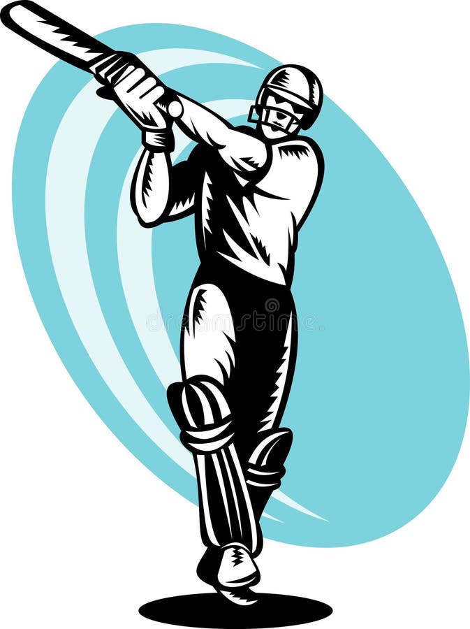 Cricket batsman batting woodcut