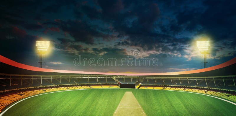 Cricket Field General Side View and Stadium Lights Stock Illustration -  Illustration of arena, flash: 175489575