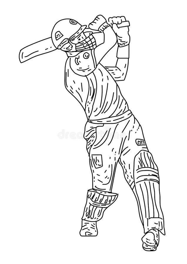 Cricket Player Out Line Drawing. Vector Illustration Stock Vector