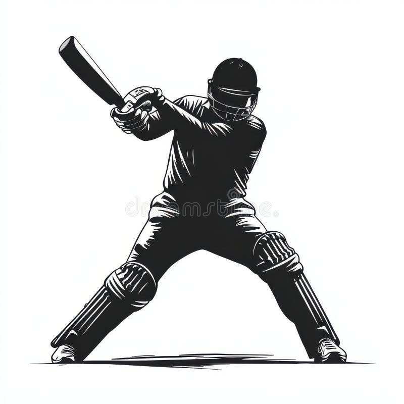 Cricket Player Powerfully Batting Action Shot
