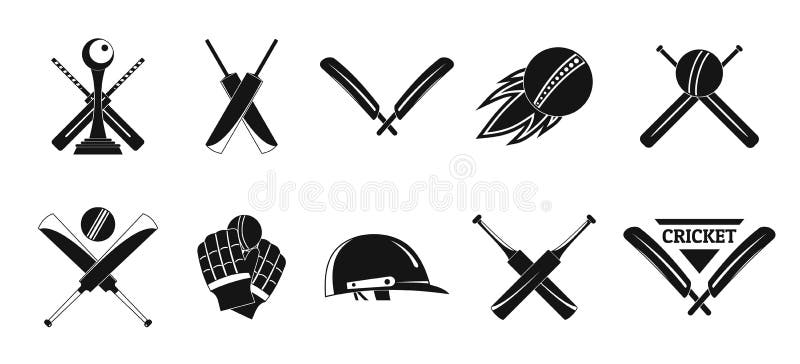 Cricket Sport Ball Logo Icons Set, Simple Style Stock Vector