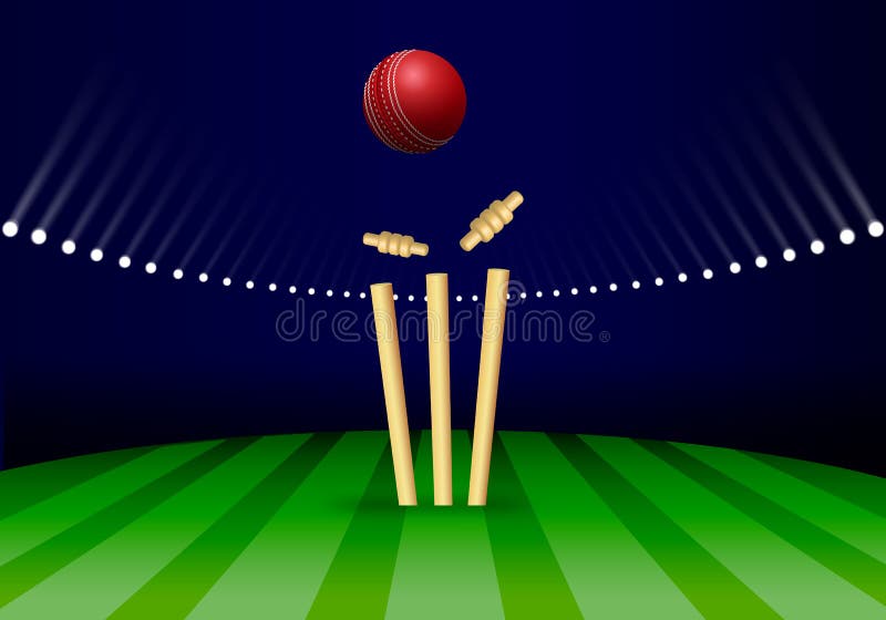 Cricket Sport Stadium Background with Wickets and Red Ball, Sports Backdrop  Stock Illustration - Illustration of green, cheer: 220974673