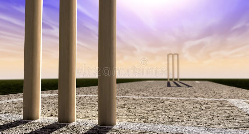 Cricket Wickets On Pitch Horizon Both Perspective