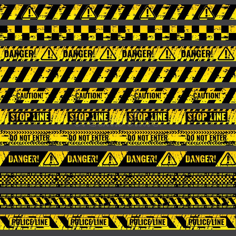 Crime accident scene caution, warning police vector grungy yellow and black tapes royalty free illustration Crime accident scene caution, warning police vector grungy yellow and black tapes royalty free illustration