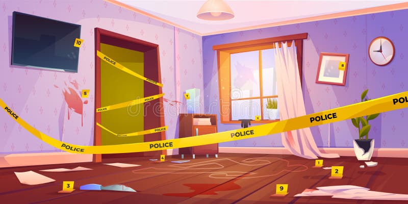 Crime scene, murder place with yellow police tape