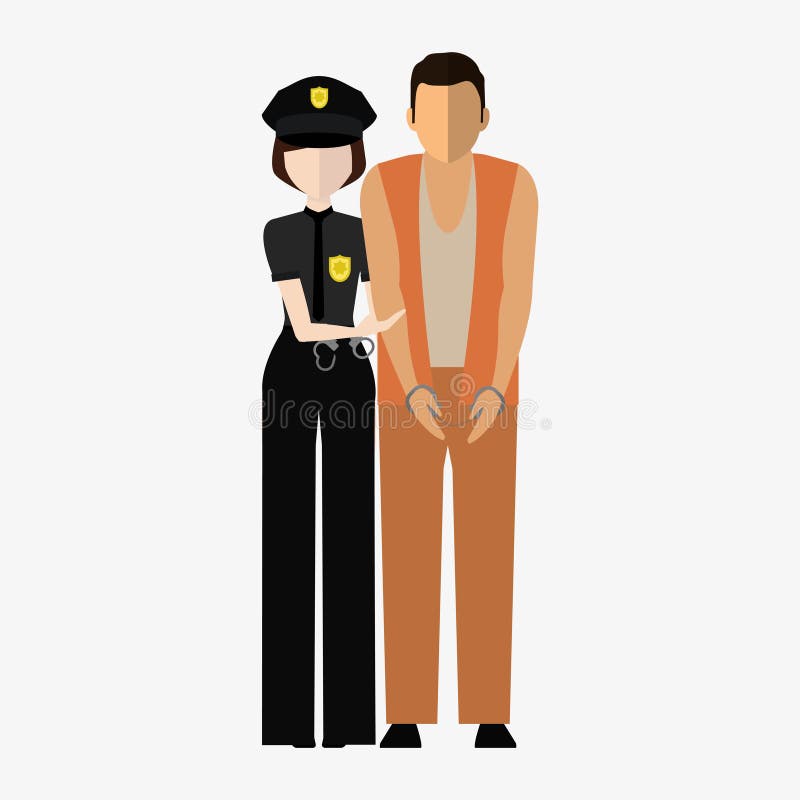 Criminal offender and female officer. Flat stock illustration. Criminal offender and female officer. Flat stock illustration