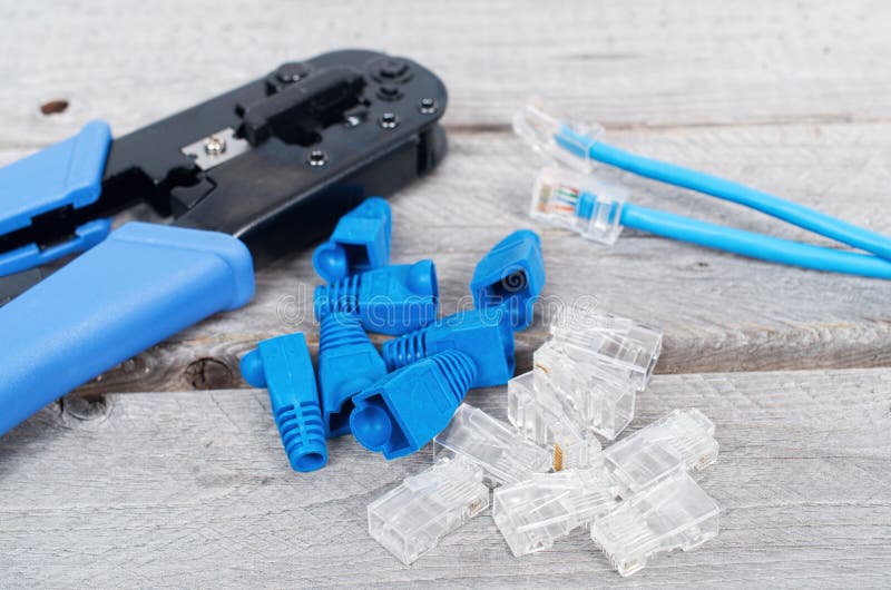 Network Crimp Tool with Network Cable Stock Photo Image of