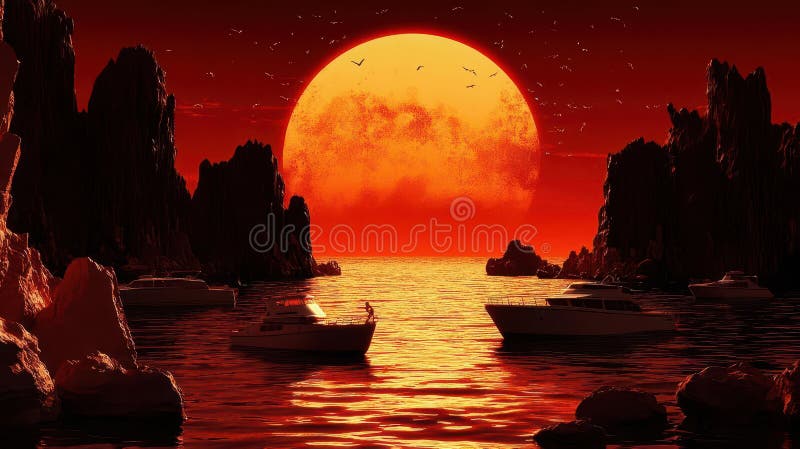 Crimson Sunset, Coastal Yachts stock photos