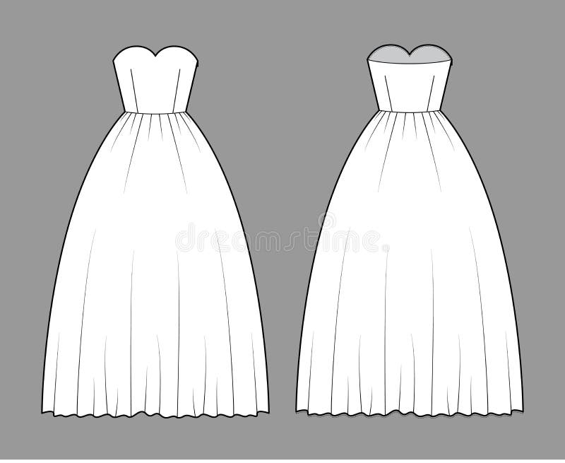 Crinoline Dress Technical Fashion Illustration with Strapless ...
